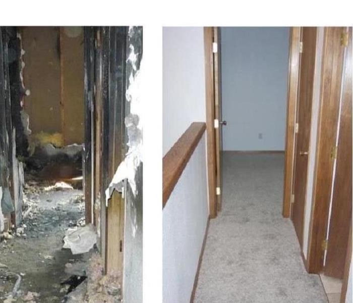 Before and after images of house fire. 